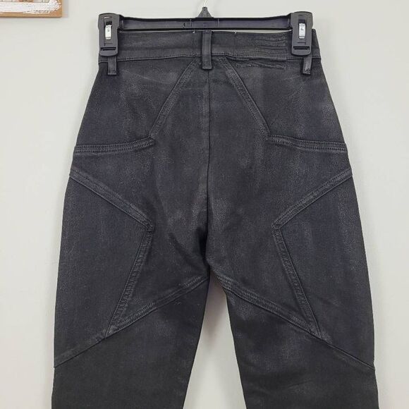 Revice Black Venus Star Coated Denim Cropped Jeans Sz‎ 25 Shiny Straight Leg - Picture 2 of 14